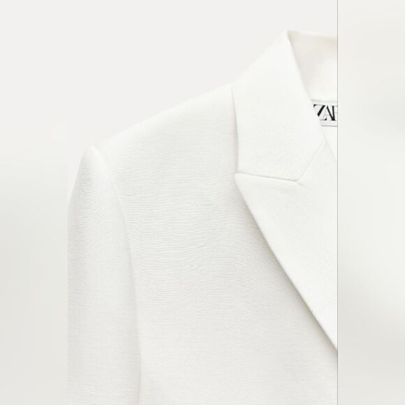 NWT ZARA WOMAN COLLECTION Cropped blazer made withโ25% linen WHITE - Picture 9 of 16